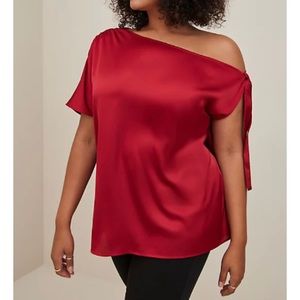 🆕 Red Satin Off Shoulder Top 3 3X 22 24 NWT Torrid New!
